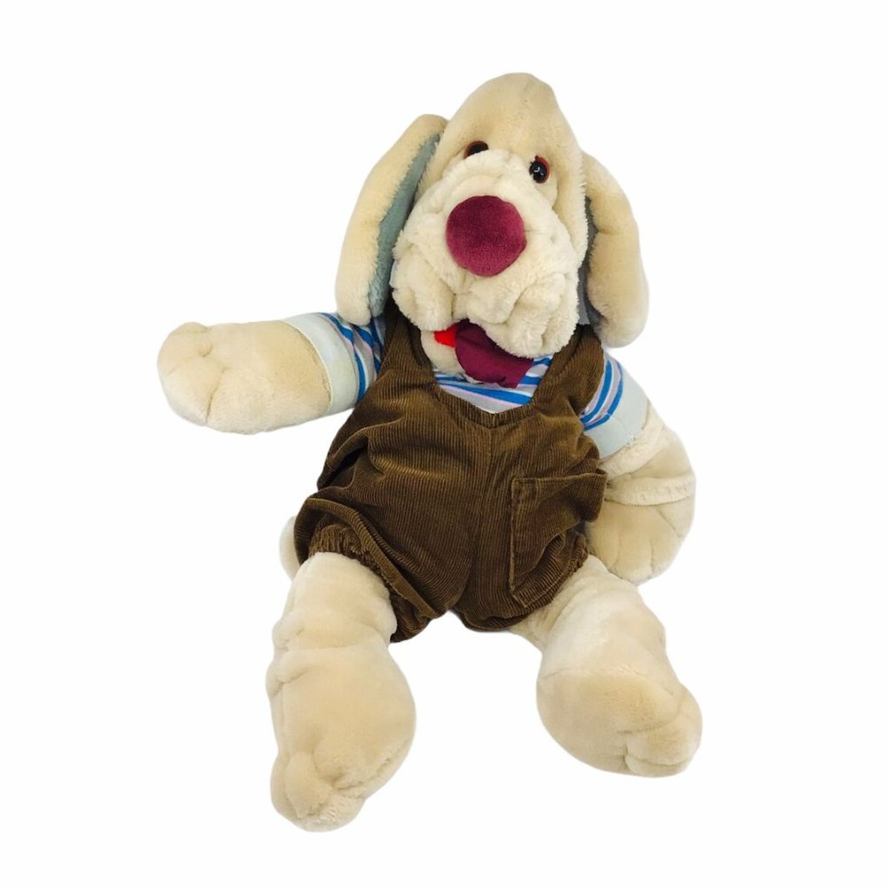Vintage 80s Wrinkles Dog Plush Hand Puppet 17” Tan